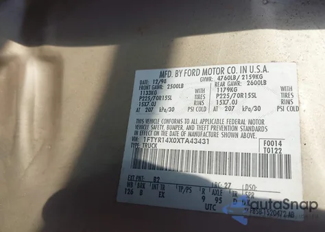 1999 Ford Ranger Xlt from USA, damaged, VIN 1FTYR14X0XTA43431